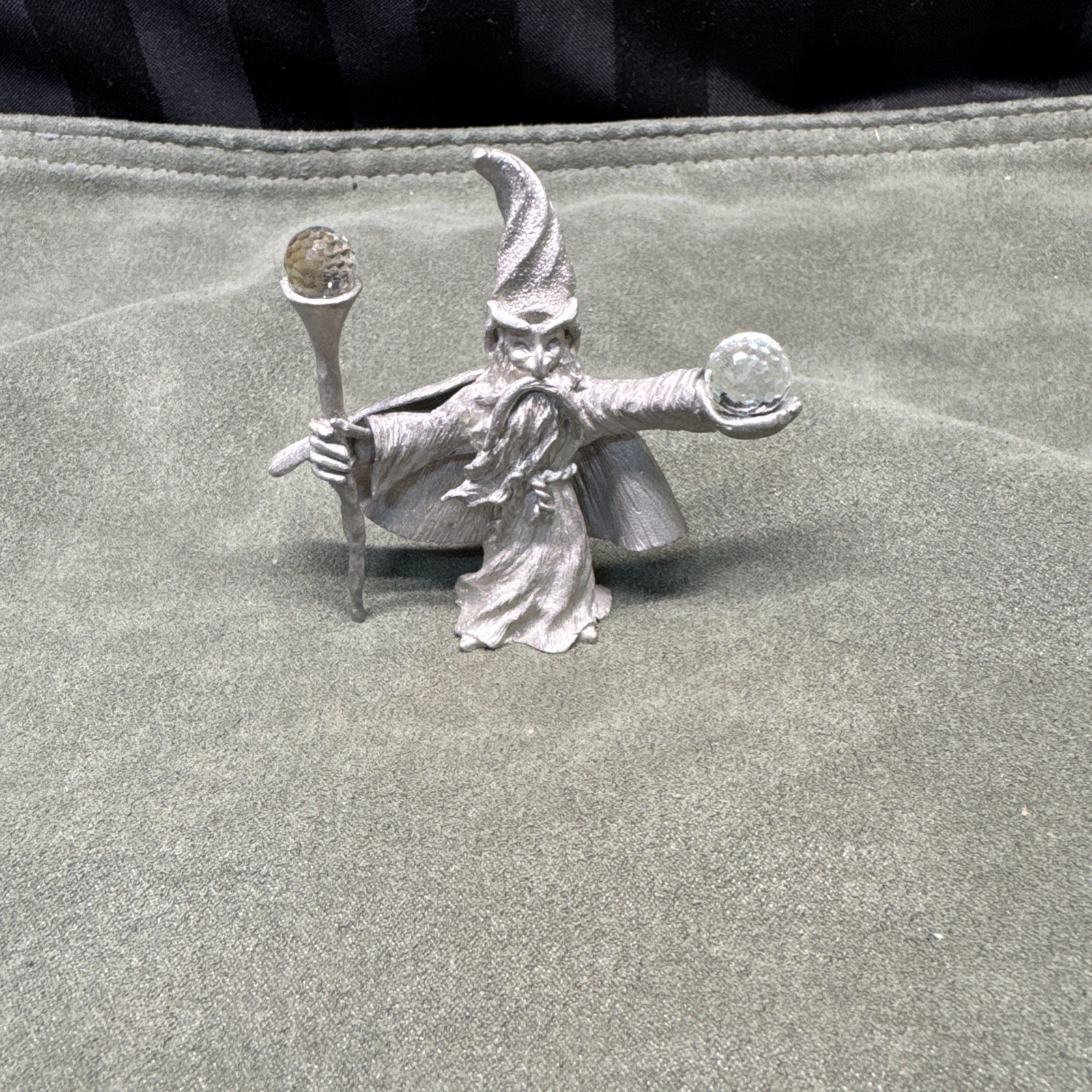 Vintage Spoontiques Pewter Wizard Figurine CMR591 1985 Wizard With Staff and Orb