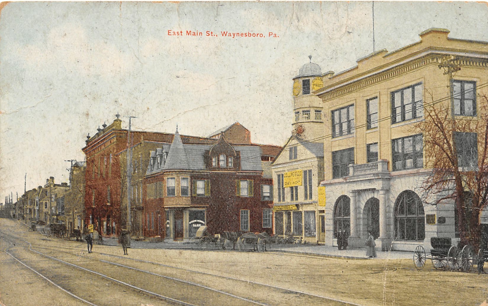 H90/ Waynesboro Pennsylvania Postcard c1910 East Main Street Stores 86 H90/ Waynesboro Pennsylvania Postcard c1910 East Main Street Stores 86