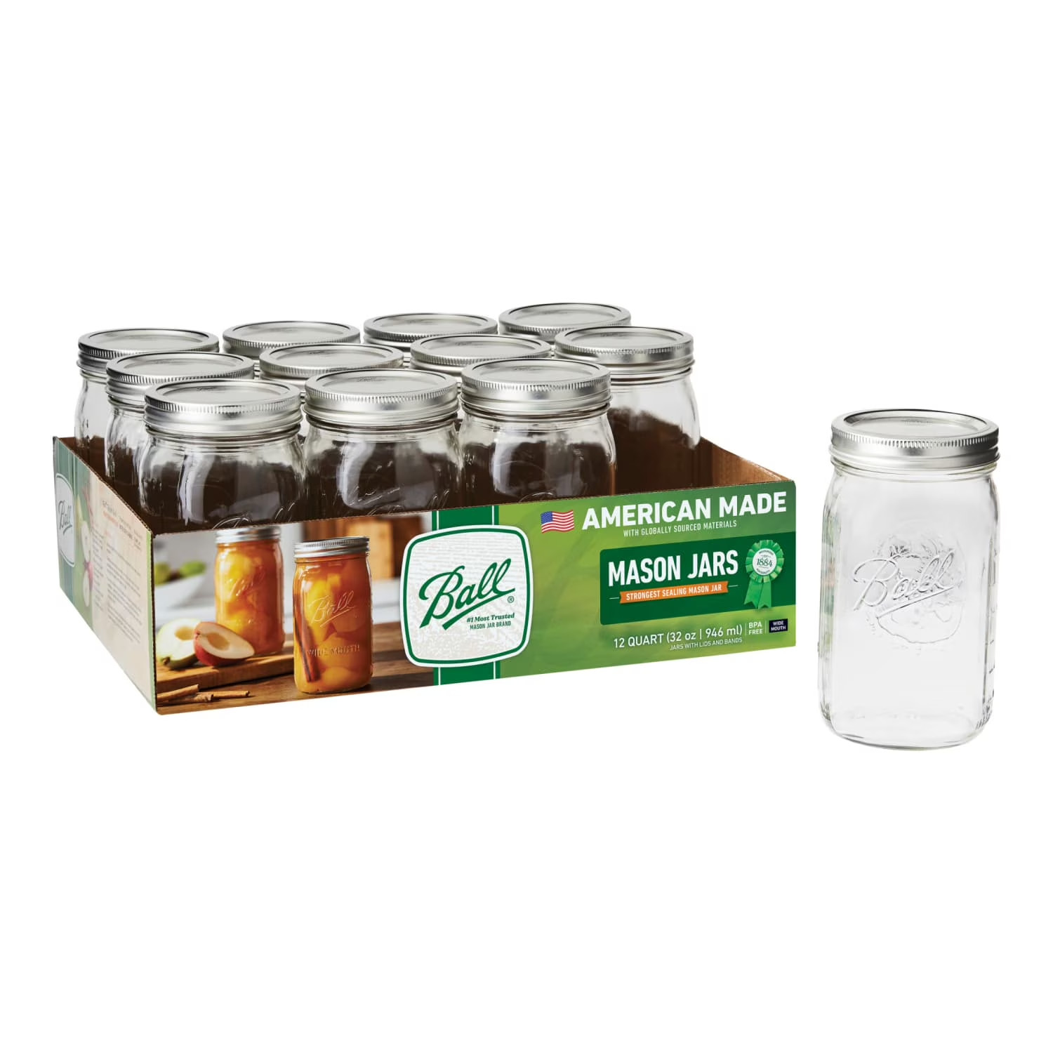 32 Oz Mason Jars, Wide Mouth Quart Canning Jars with Lids and Rings, 12-Pack Lar 32 Oz Mason Jars, Wide Mouth Quart Canning Jars with Lids and Rings, 12-Pack Lar