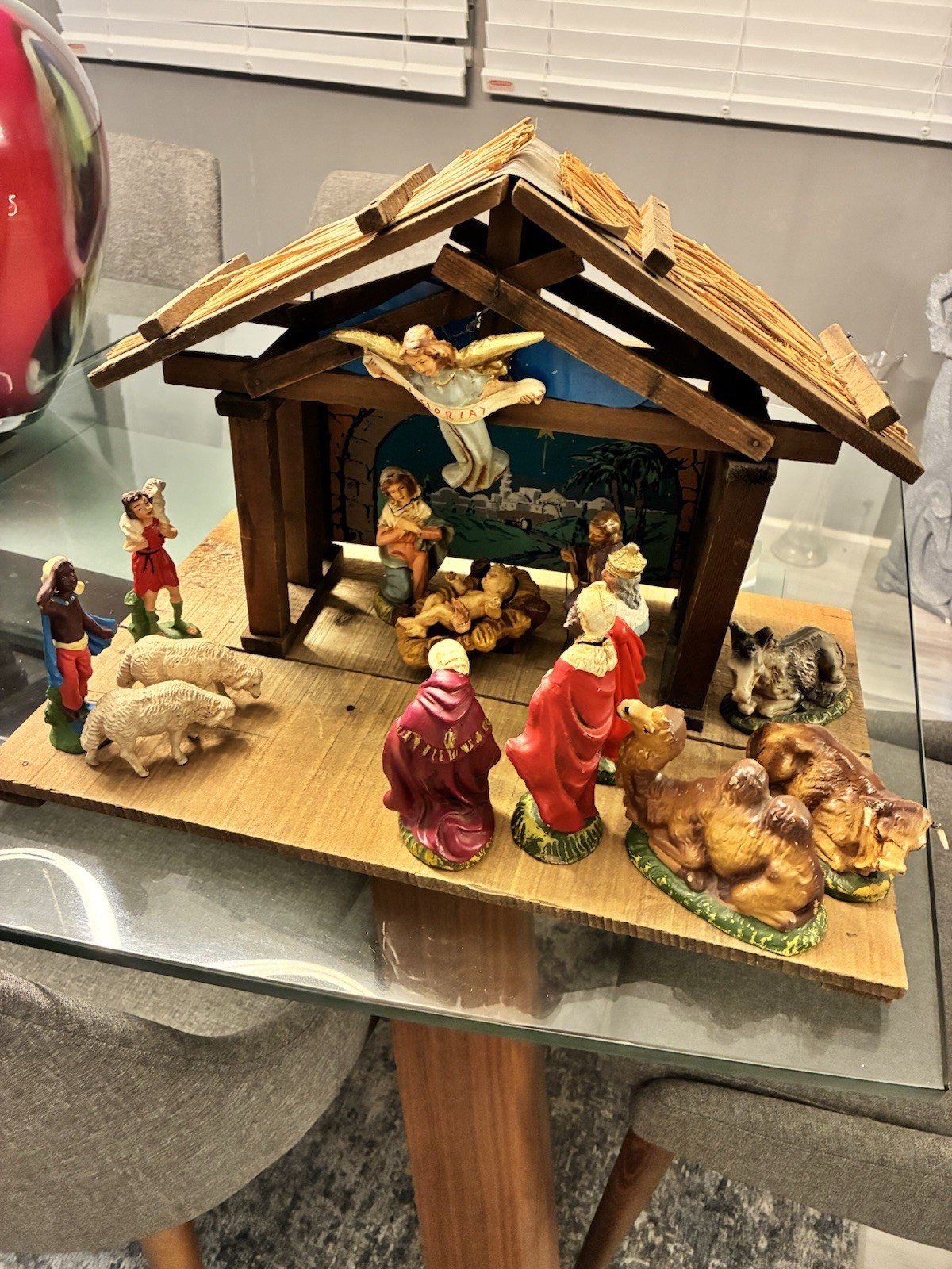 VINTAGE ITALIAN NATIVITY SET 15 FIGURINES STABLE