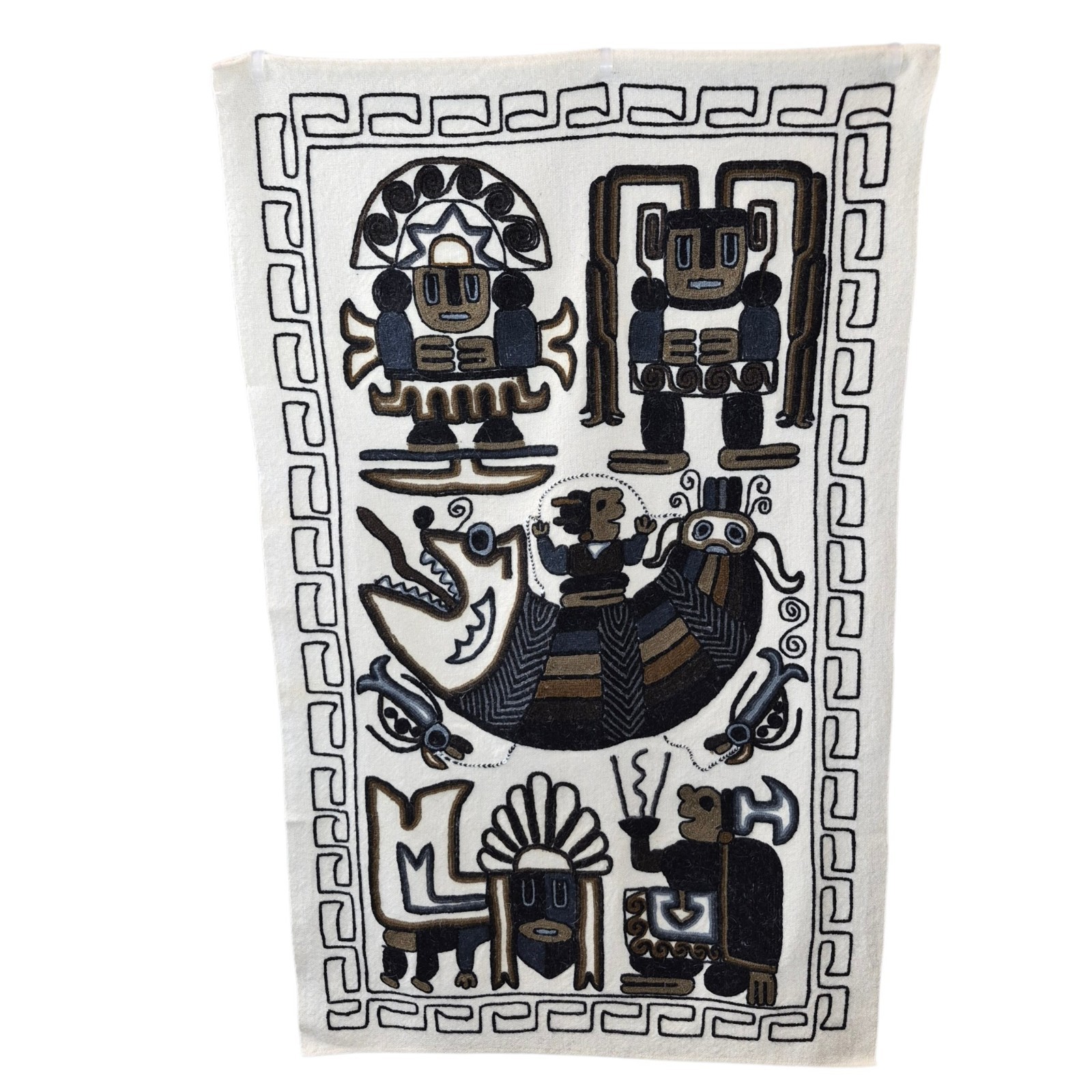 Embroidered Wool Aztec Mayan Inca Folk Art Hand Woven Tapestry Vintage Embroidered Wool Aztec Mayan Inca Folk Art Hand Woven Tapestry Vintage