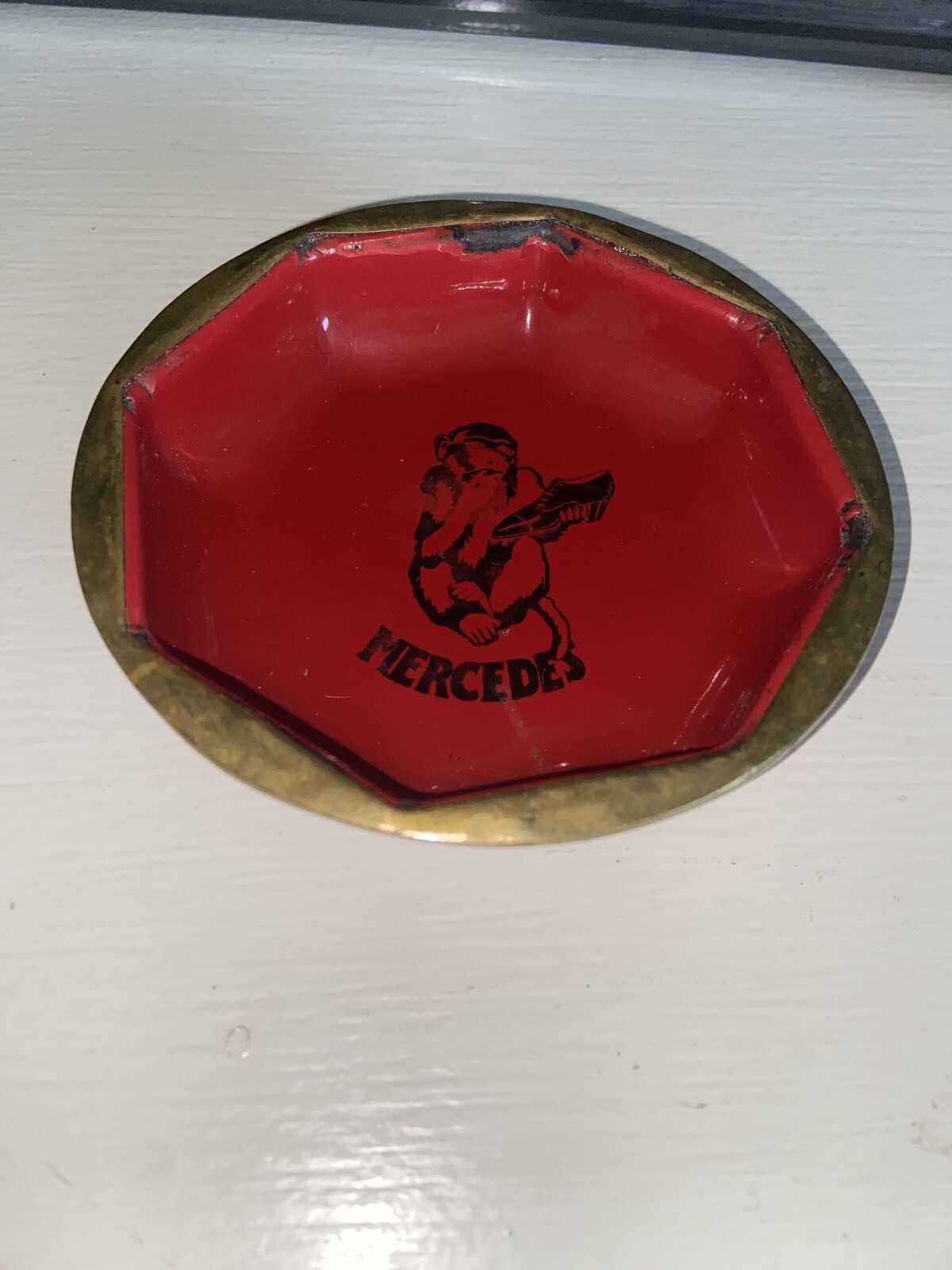 Vintage Red Porcelain Advertising Ashtray MERCEDES SHOES Germany Tobacciana