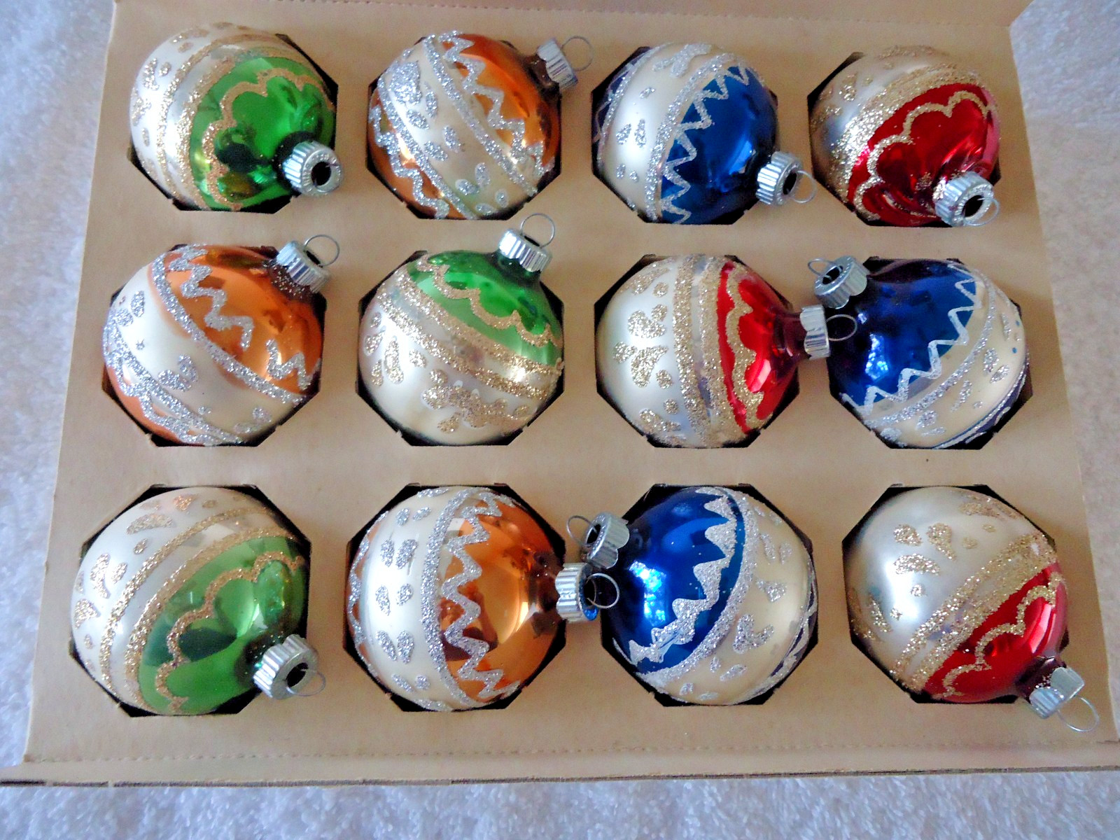 VINTAGE SHINY BRITE MERCURY GLASS GLITTER DESIGN CHRISTMAS ORNMENTS