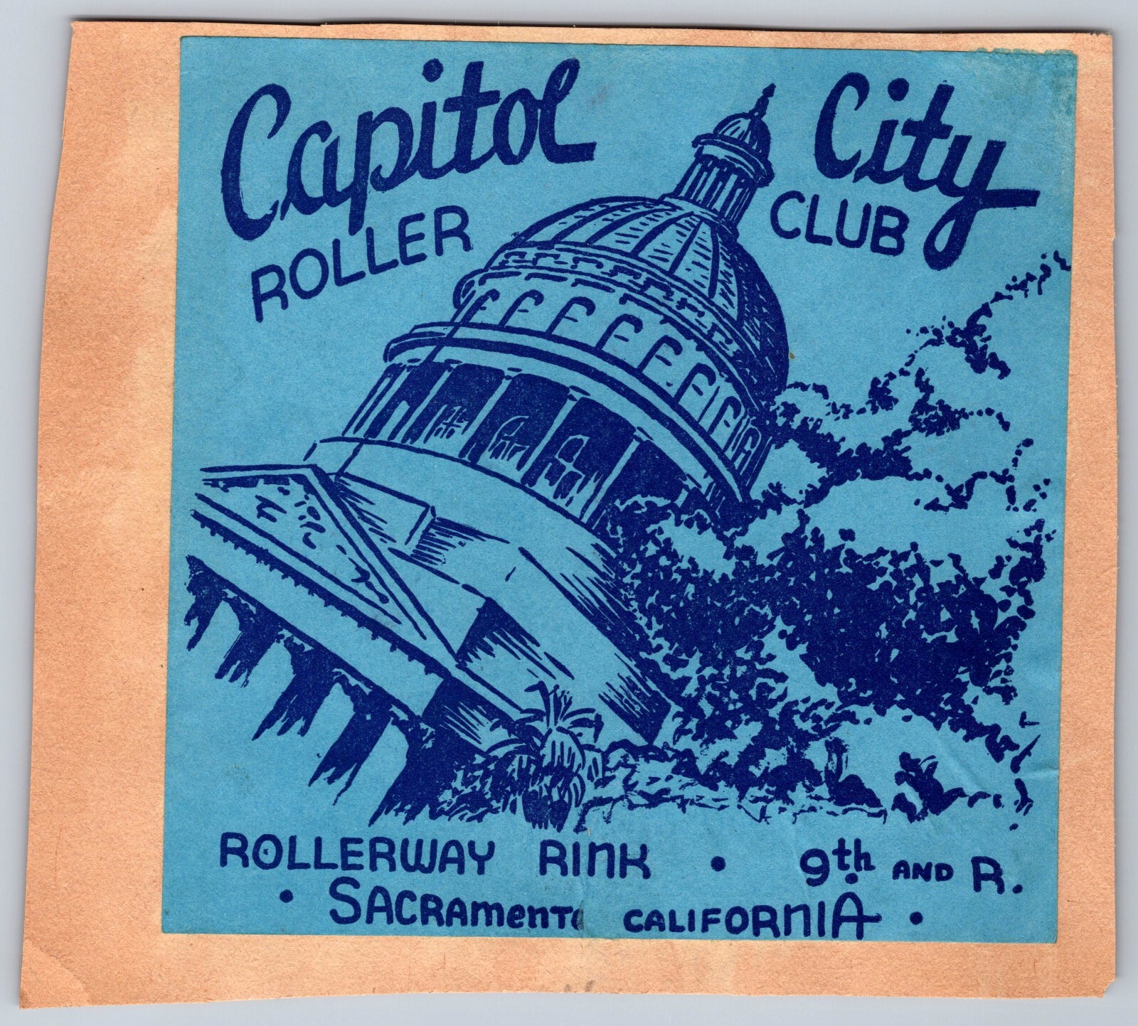 Capitol City & Skateland Roller Skating Ad Sticker on a scrapbook page