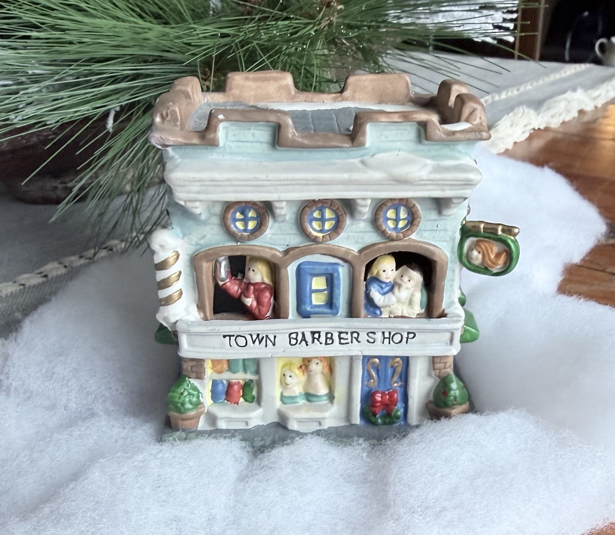 VTG Town Barber Shop Christmas Village Ceramic Home Town America Collection 94 VTG Town Barber Shop Christmas Village Ceramic Home Town America Collection 94