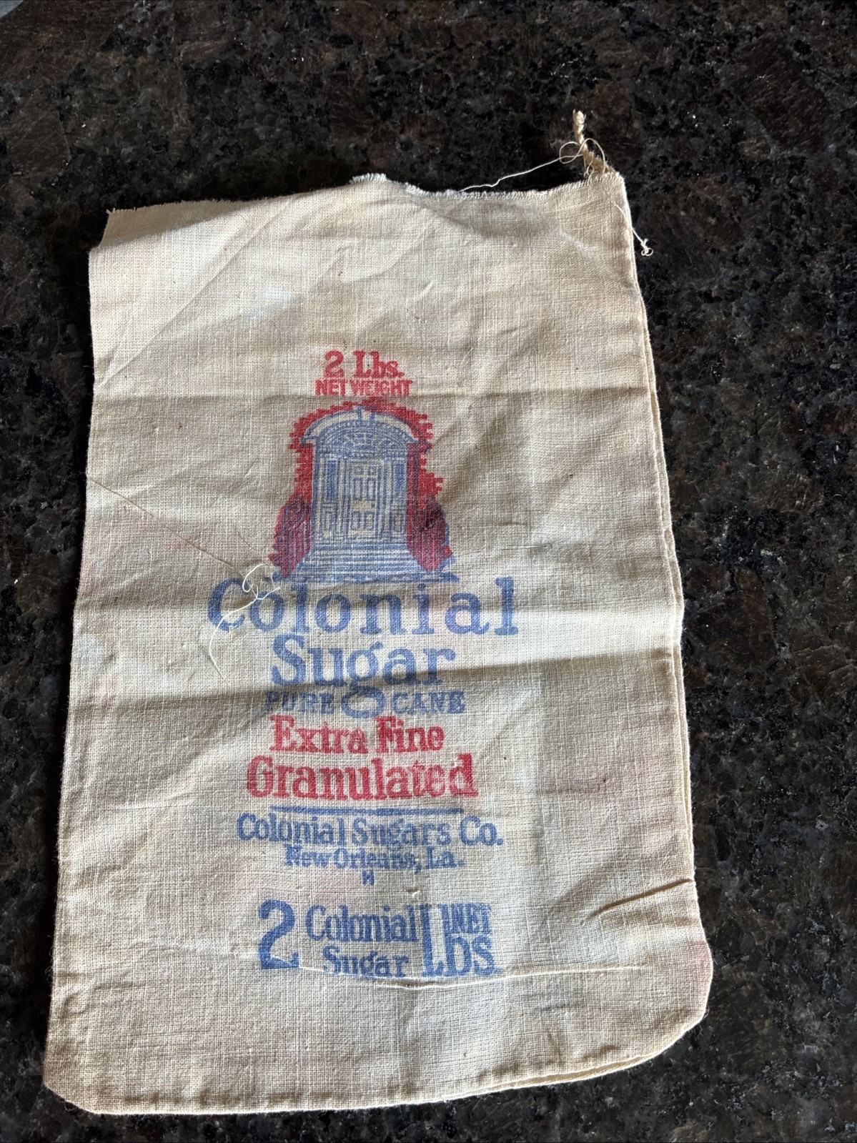 Vintage Colonial 2 Lbs Cloth Cane Sugar Sack New Orleans LA Vintage Colonial 2 Lbs Cloth Cane Sugar Sack New Orleans LA