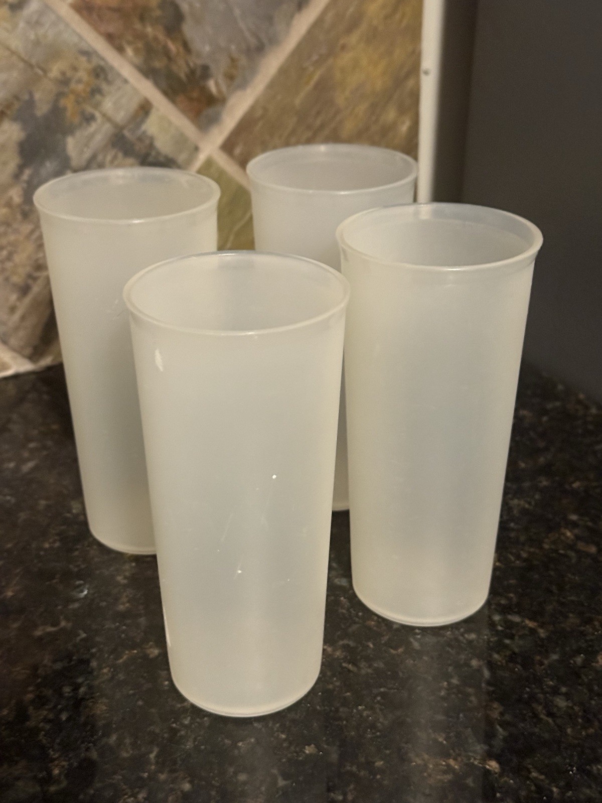 Vintage Tupperware Lot, Sheer Clear Water Juice Tumbler Cups, Set Of 4. #115.