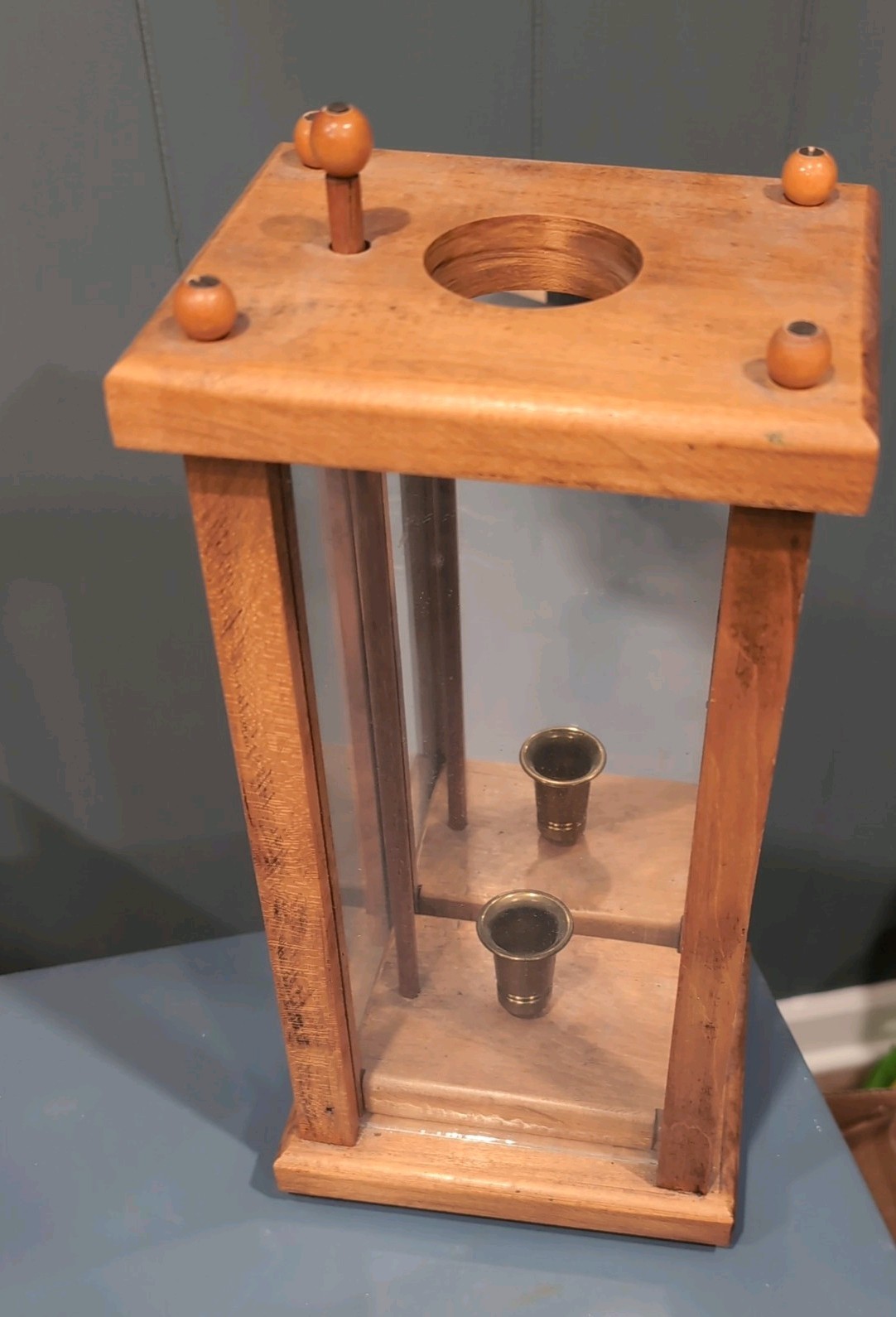 Vintage Wood Candle Lantern with Candle Lift Rustic Candle Lantern - Wooden Rod Vintage Wood Candle Lantern with Candle Lift Rustic Candle Lantern - Wooden Rod