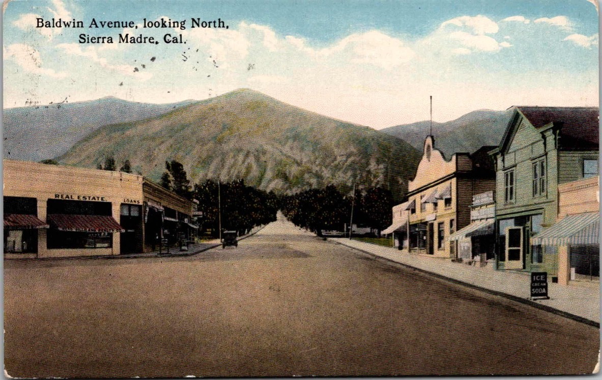 c1915 Baldwin Avenue Looking North Sierra Madre California CA Storefronts Postca c1915 Baldwin Avenue Looking North Sierra Madre California CA Storefronts Postca