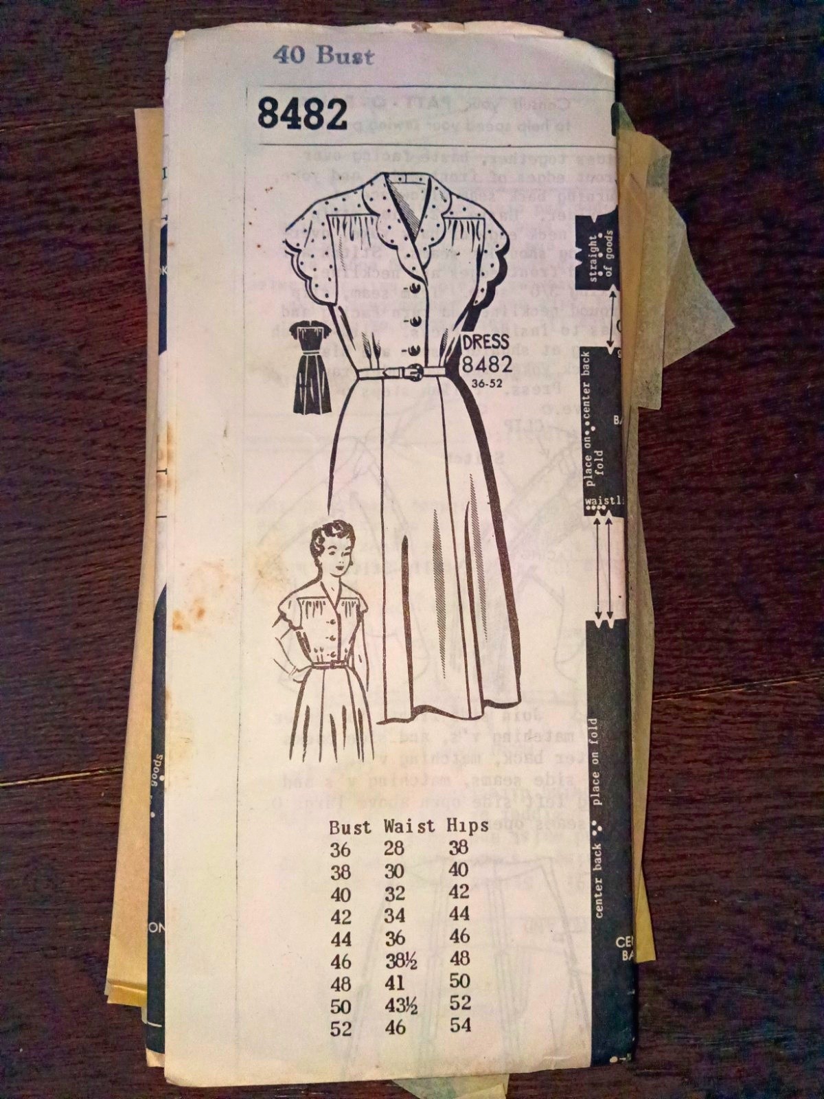 Vtg 40\'s Sewing Pattern 8482 Dress 40\