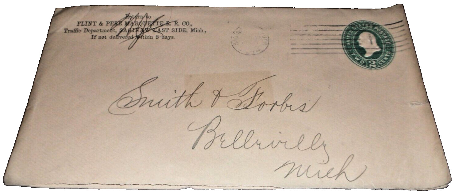 1894 FLINT & PERE MARQUETTE RAILROAD COMPANY USED COMPANY ENVELOPE