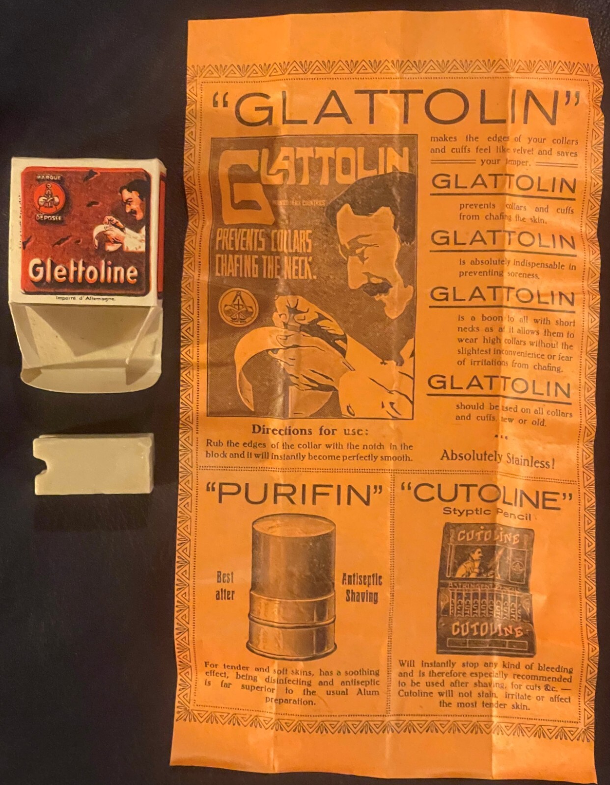 Antique 1910s Glattolin Collar Wax Remedy To Improve Temper 👔 Unopened Box