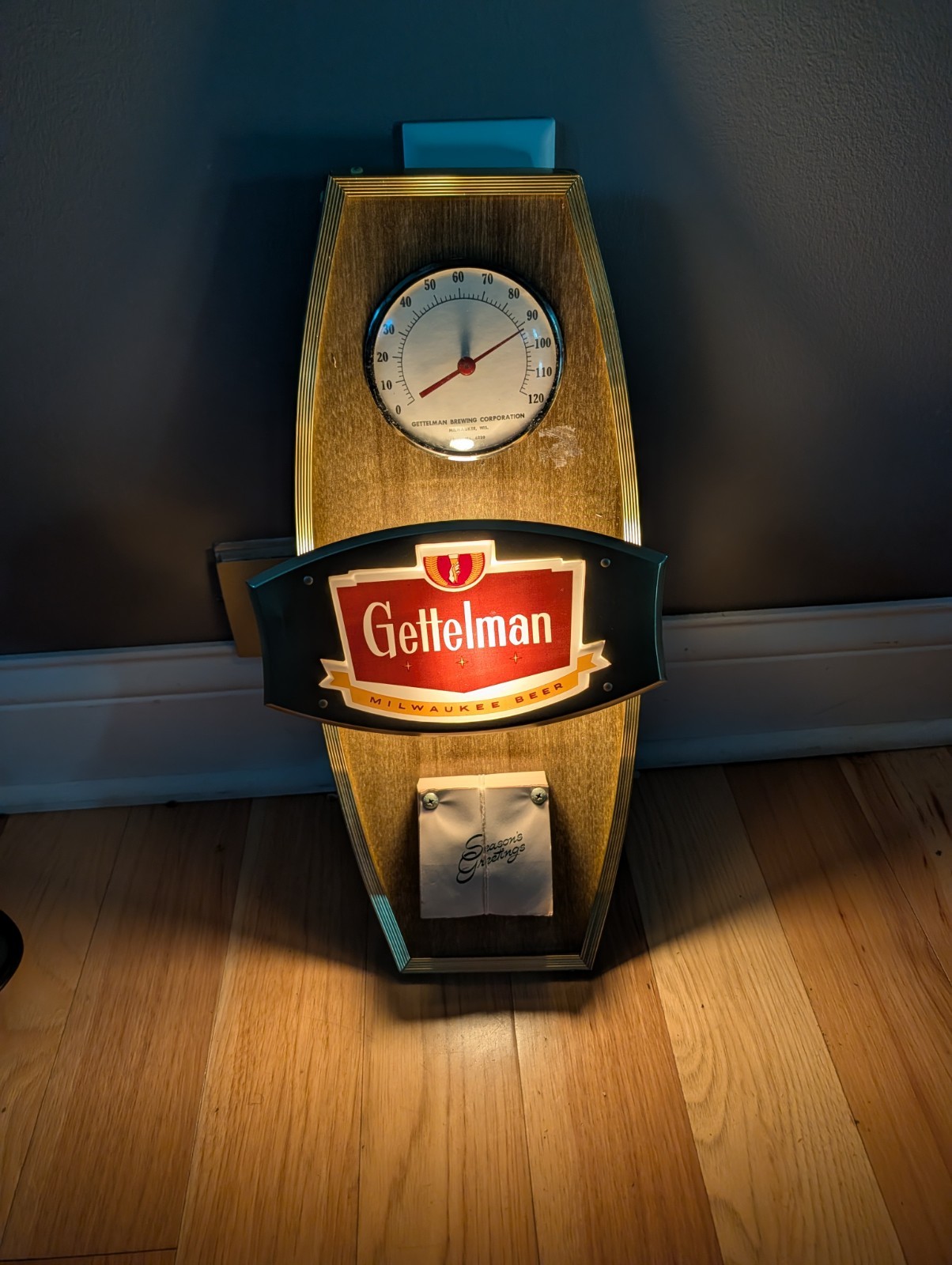 Vintage Gettelman Beer Thermometer Calendar Sign 1960s Lighted Advertising 