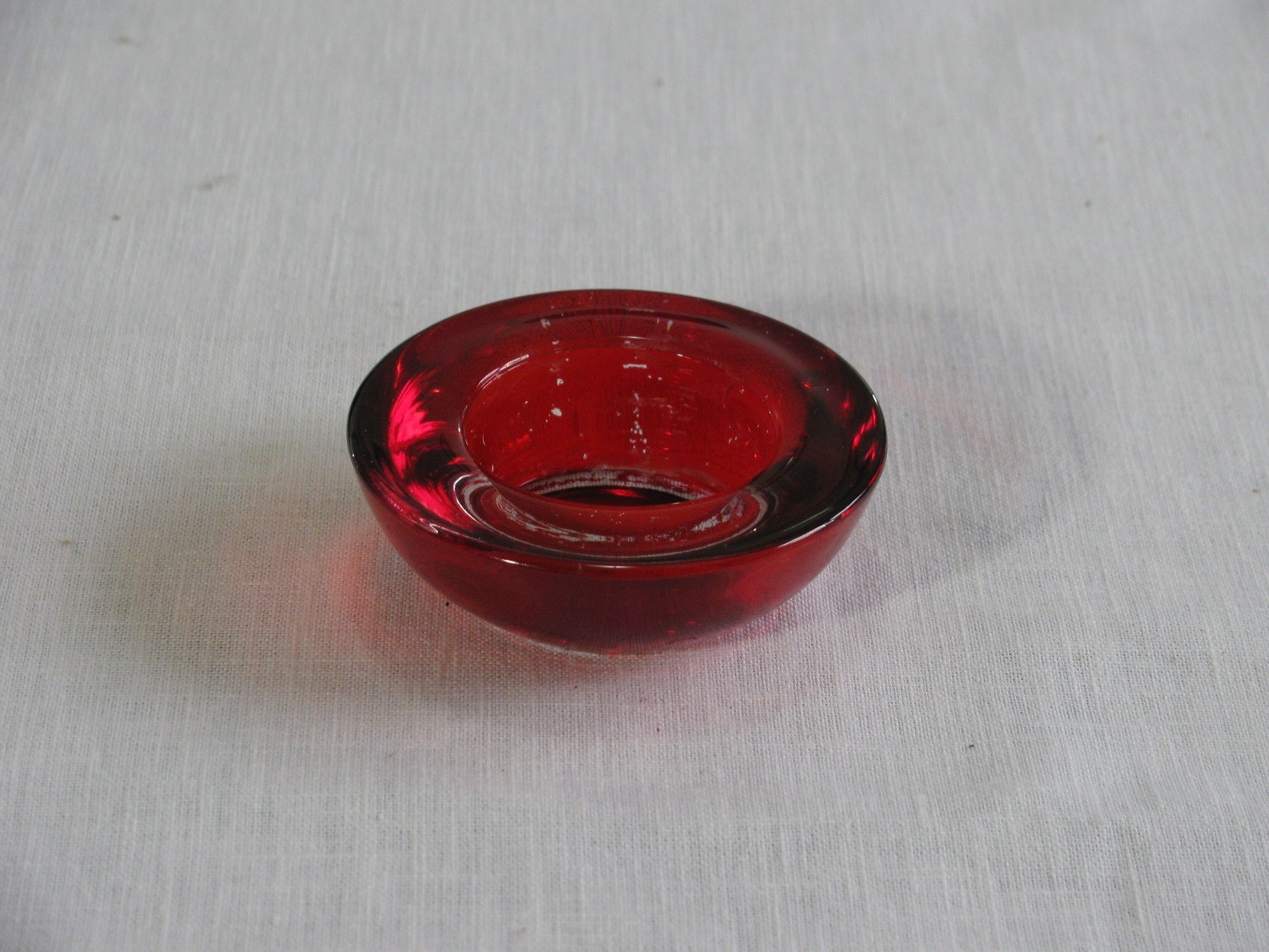 Vtg Heavy Red Glass Tealight Candle Holder, Unmarked Vtg Heavy Red Glass Tealight Candle Holder, Unmarked