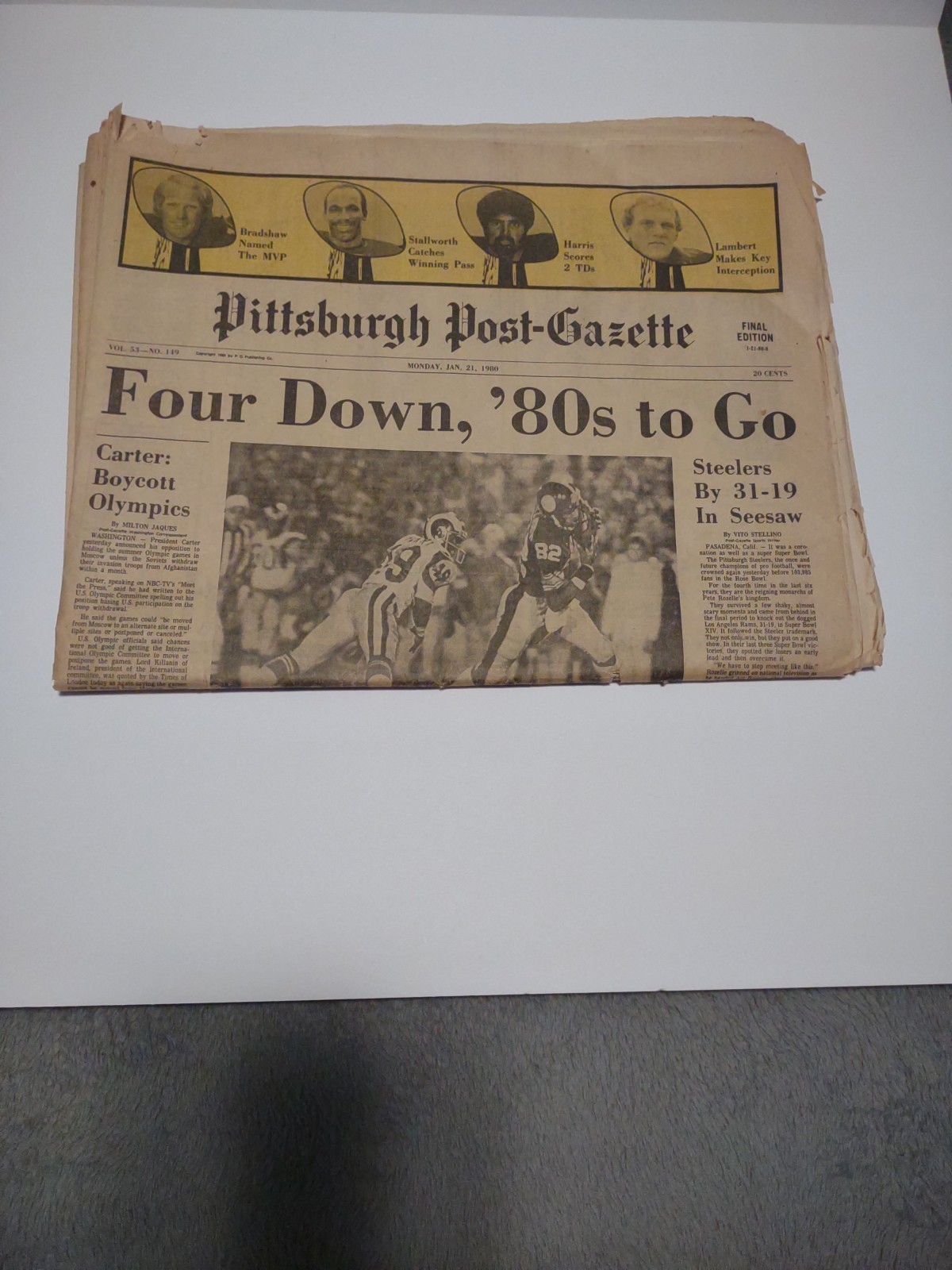 Pittsburgh Post Gazette Jan 21 1980 Pittsburgh Steelers Win 4th Super Bowl 