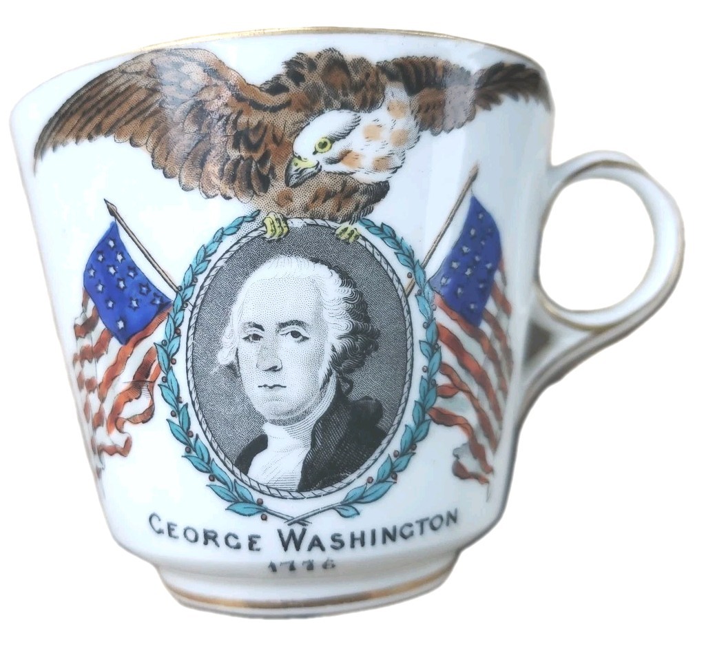 Antique 1876 Centennial George Washington Cup Mug WT Copeland J M Shaw History