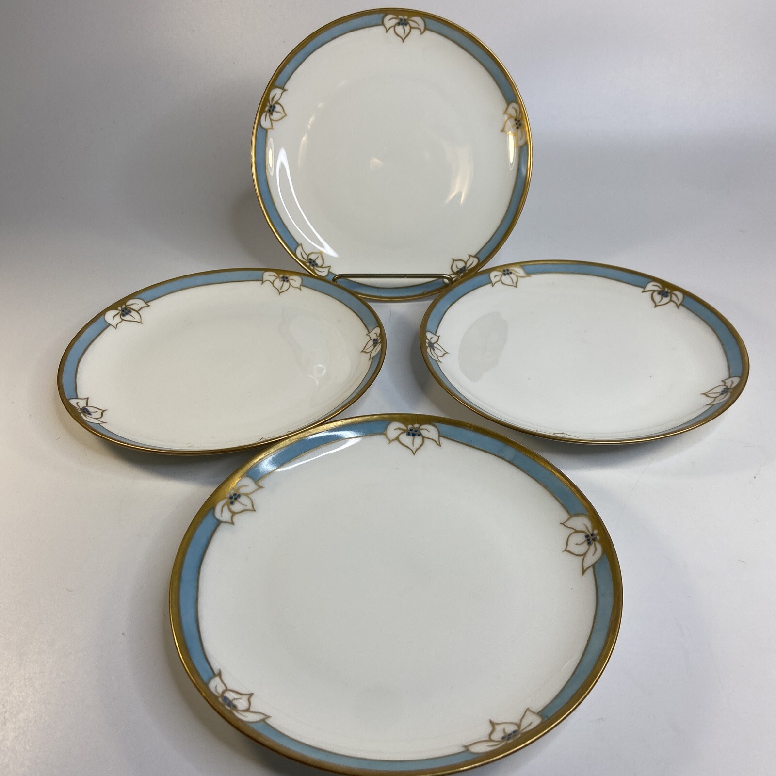 4 Salad Plate Bavaria J H R Hutschenreuther Floral Blue Band Gold Trim Painted