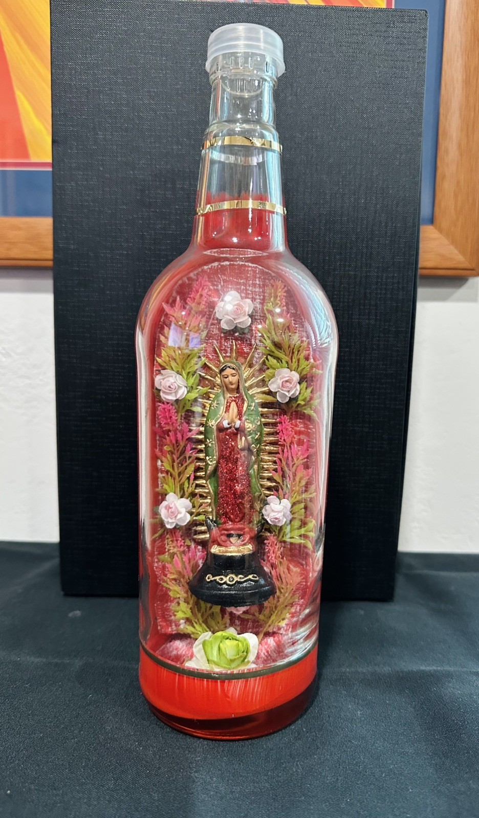 Vintage Virgin Mary Virgen de Guadalupe Bottle Folk Art Religious Catholic Decor