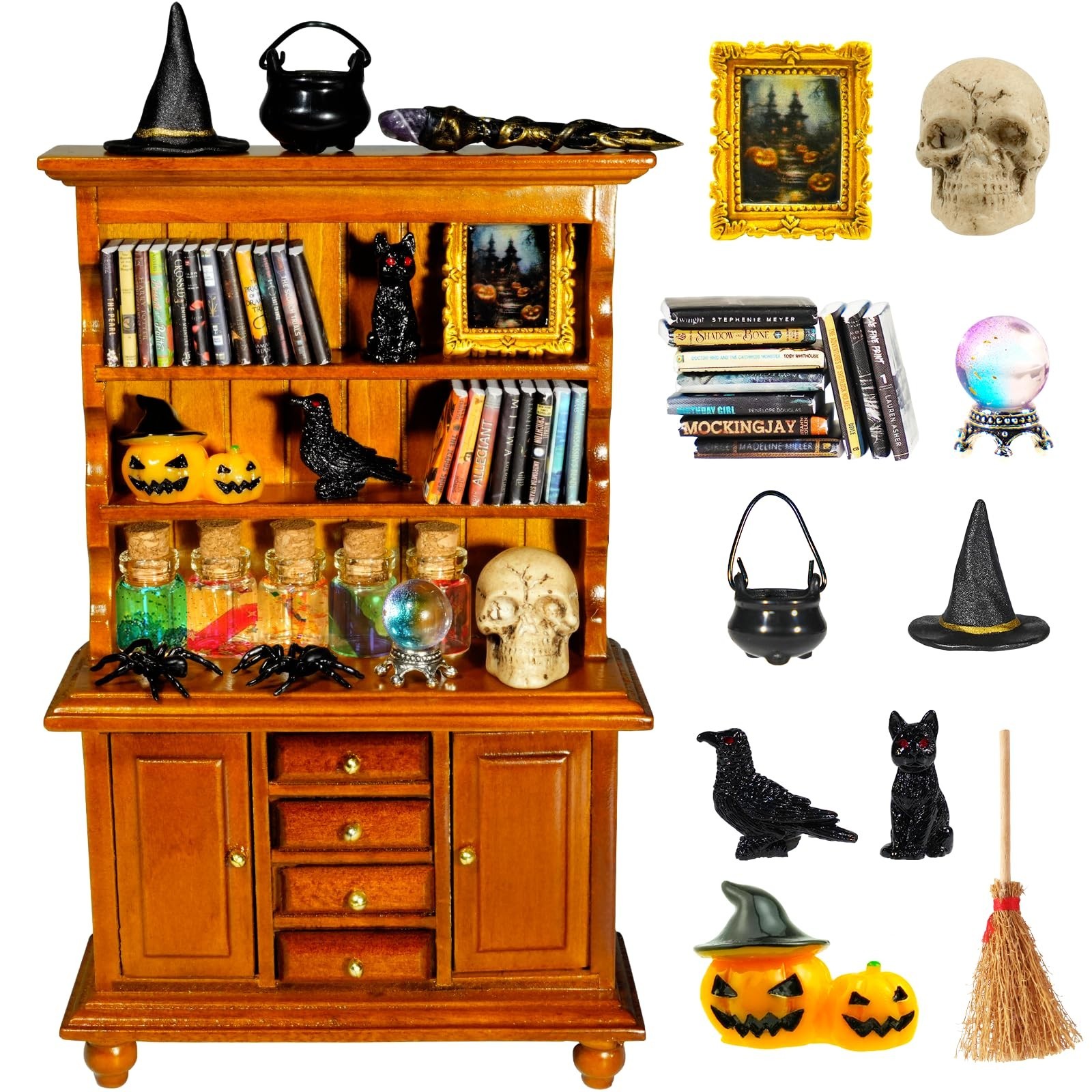 53 Pcs 1:12 Scale Witch Miniature Set for Halloween Decor - Magic House Accessor 53 Pcs 1:12 Scale Witch Miniature Set for Halloween Decor - Magic House Accessor