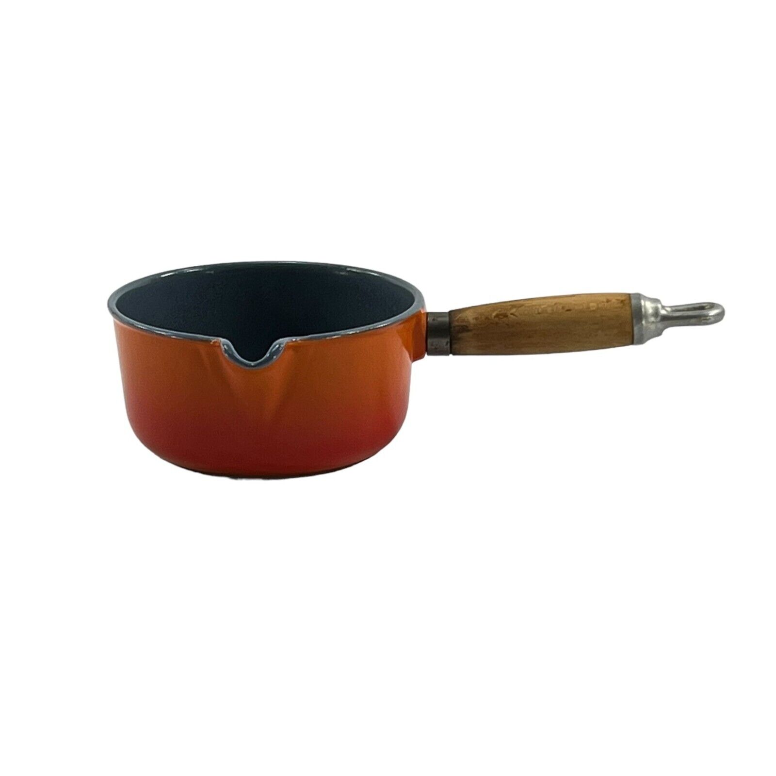 Flame Cast Iron Saucepan with Pour Spout Vintage Made in Belgium Wood Handle