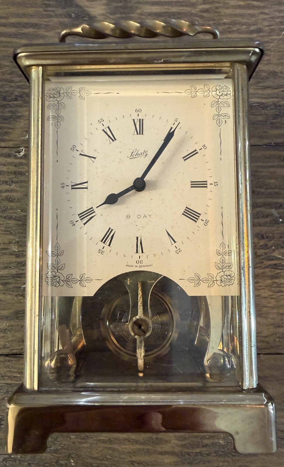 Vintage Schatz Sohne No 59 8 Day Brass Skeleton Carriage Clock Germany Works
