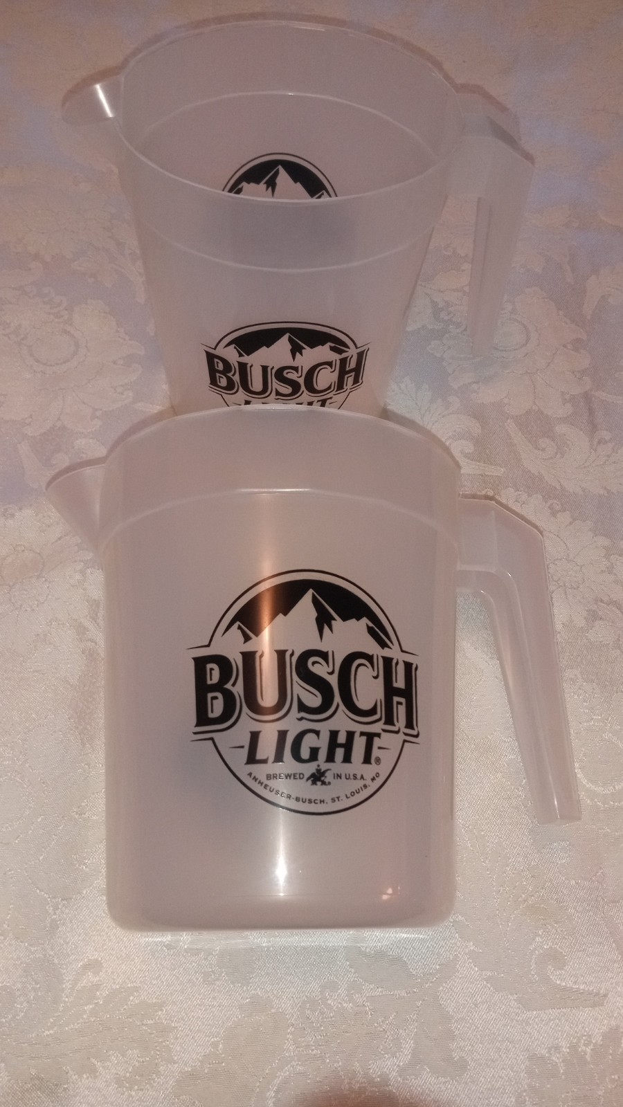 Lot of 2,  7”  Beer Plastic Pitcher Busch Light.  48 oz. each