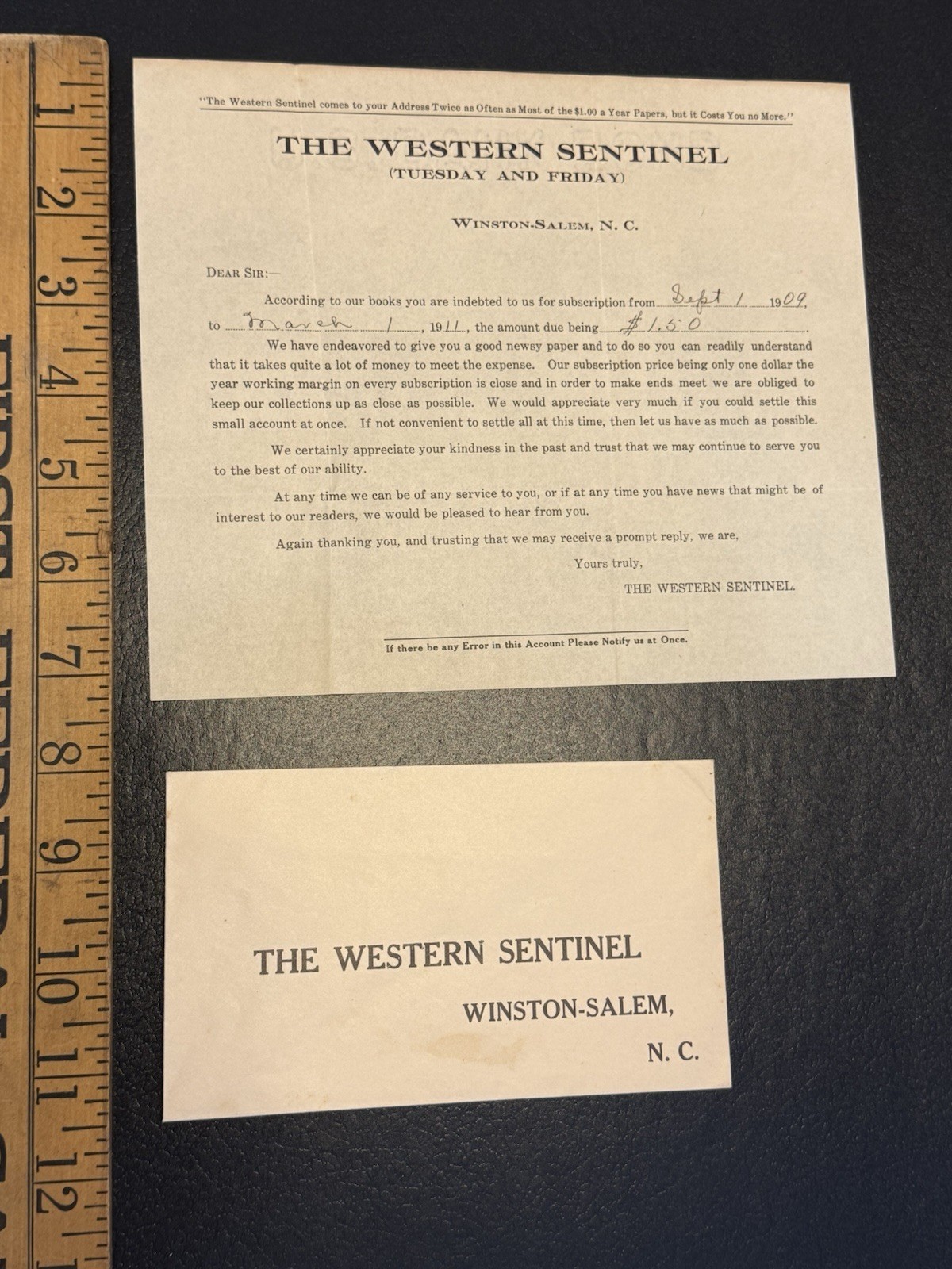 Western Sentinel Winston Salem 1909 Invoice Envelope Newspaper Carolina NC Western Sentinel Winston Salem 1909 Invoice Envelope Newspaper Carolina NC