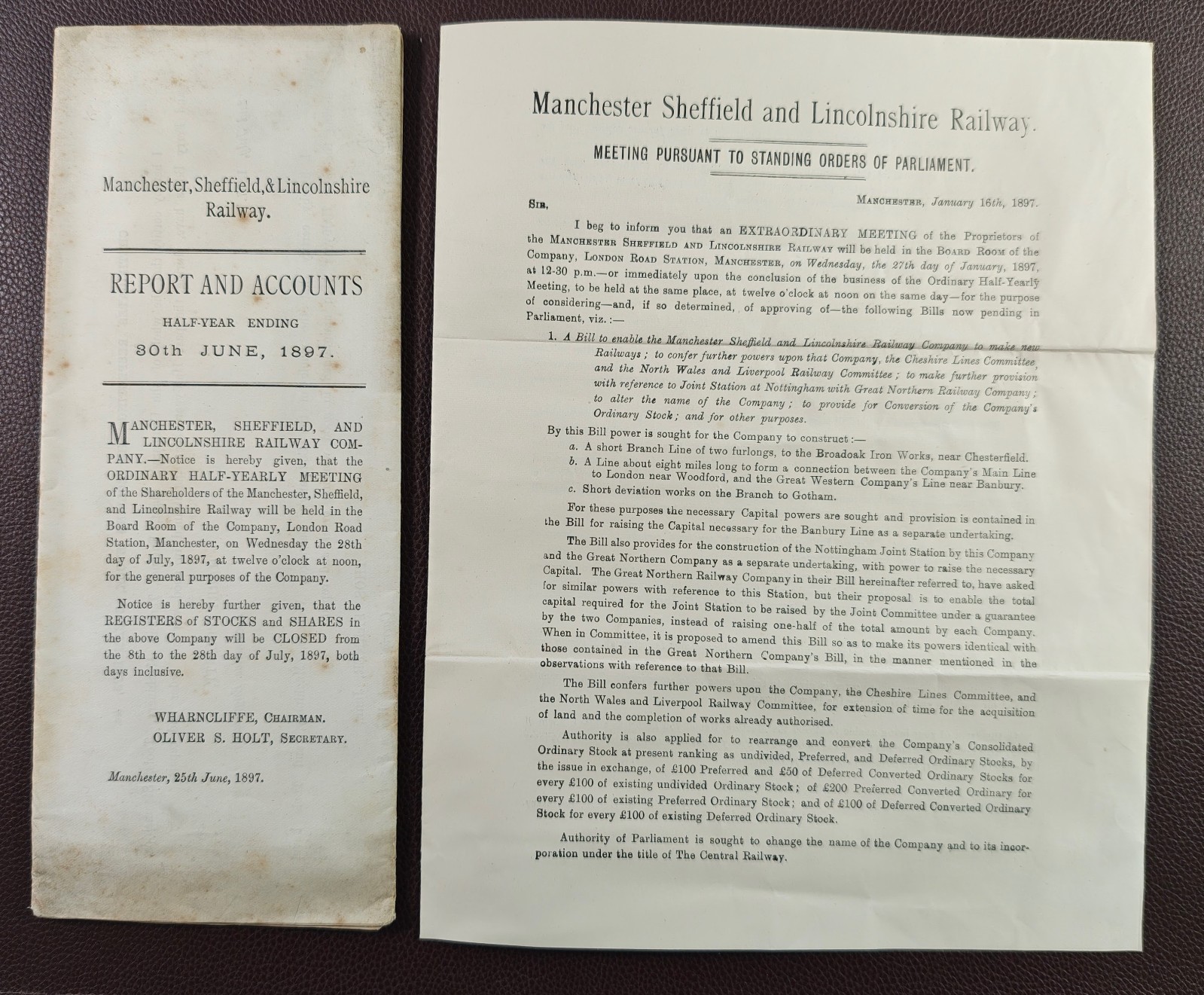 1897 Manchester Sheffield & Lincolnshire Railway Accounts & Parliamentary Notice