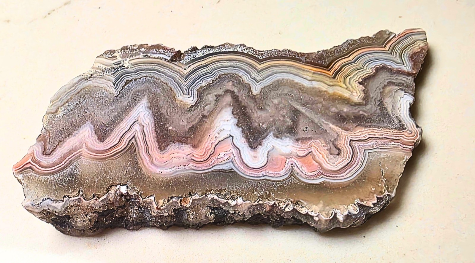 3.07 oz 4 inch Laguna Lace Mexican Agate Polished Slab /  Stand Included