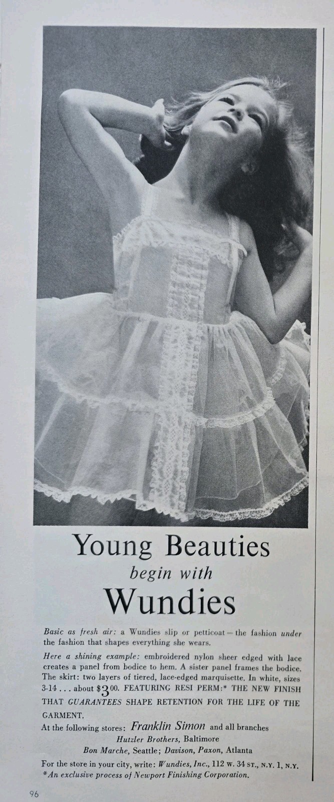 1957 Wundies Young Beauties little girl slip Vintage Fashion ad