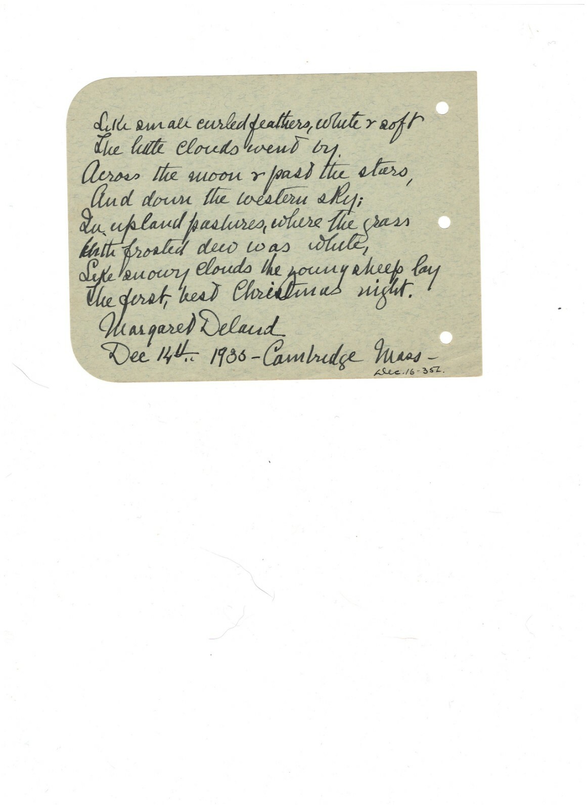 AUTOGRAPH NOTE SIGNED AMERICAN WRITER MARGARET DELAND 1935