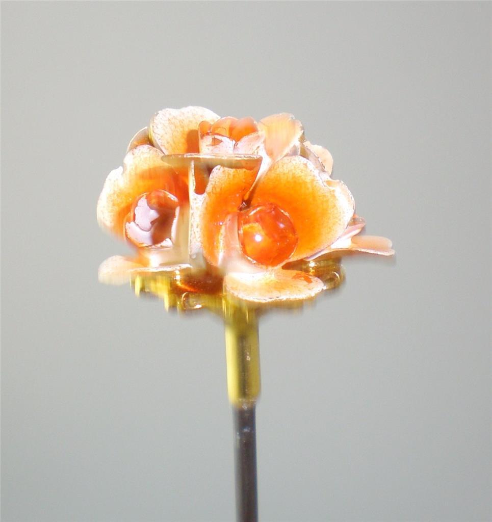 EXQUISITE PORCELAIN OVER BRASS ORANGE HATPIN LOVELY HPN-003