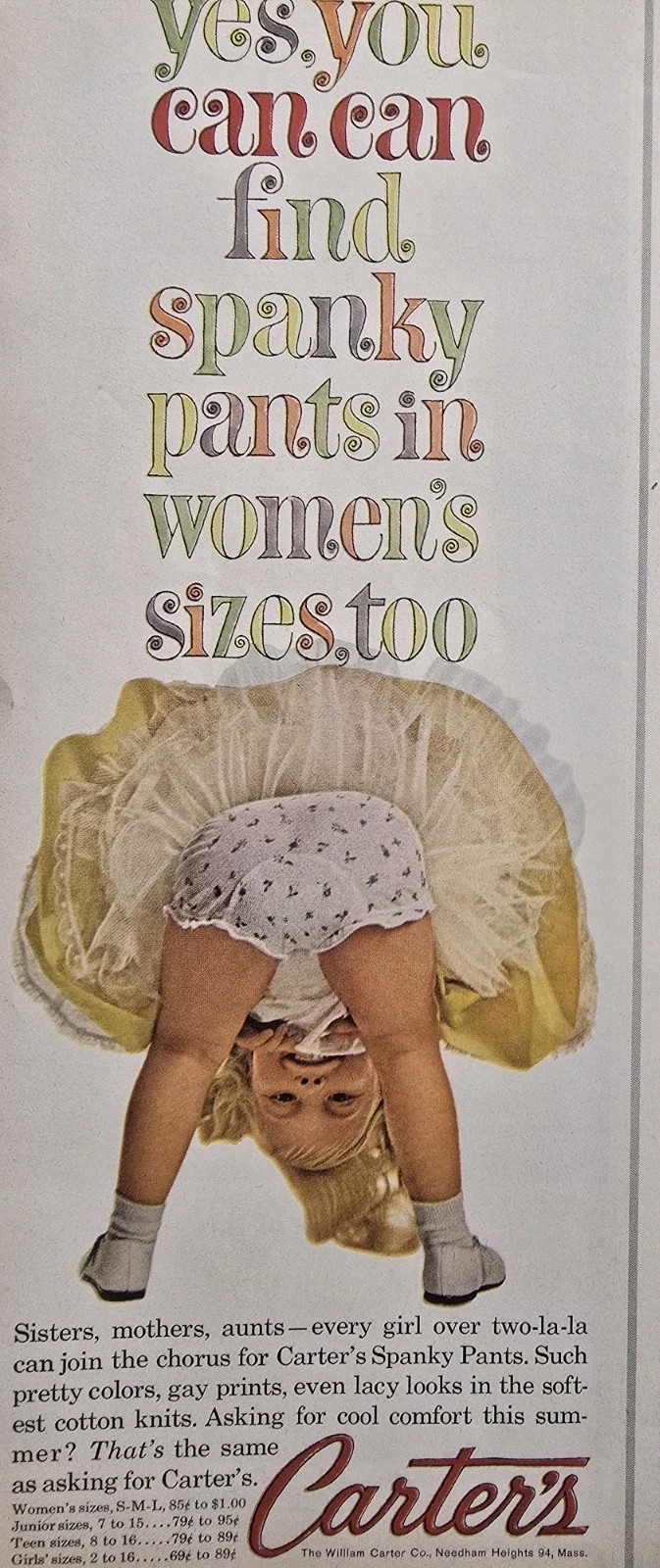 1962 Girl\'s Carter\'s Spanky Pants Gay Prints Underwear Slip vintage fashion Ad 