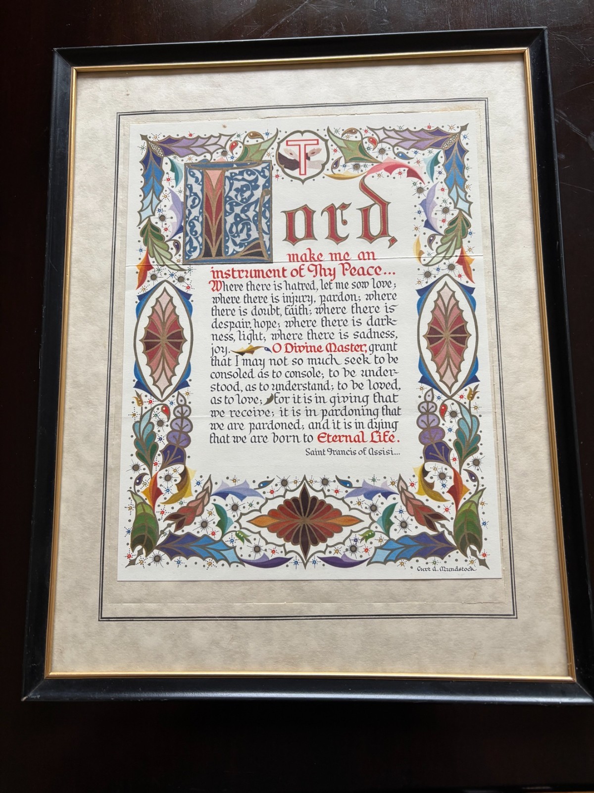 Vintage St Francis Prayer Framed Print Illuminated Calligraphy 14x11 Black Gold Vintage St Francis Prayer Framed Print Illuminated Calligraphy 14x11 Black Gold