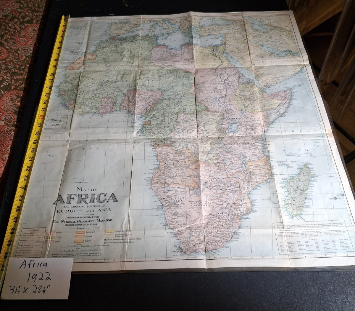 RARE antique 1922 AFRICA map National Geographic original 31.5 RARE antique 1922 AFRICA map National Geographic original 31.5