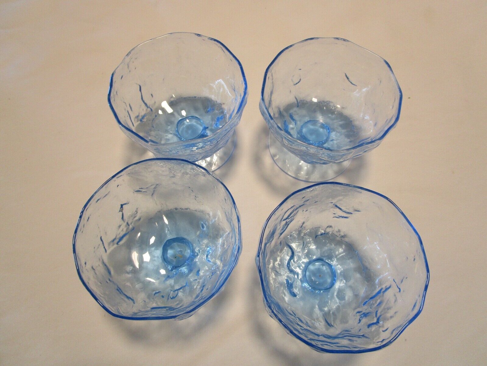 Vintage Morgantown Glass Gloria blue set 4 Crinkle Sherbet Glasses 6 Oz. 1950’s