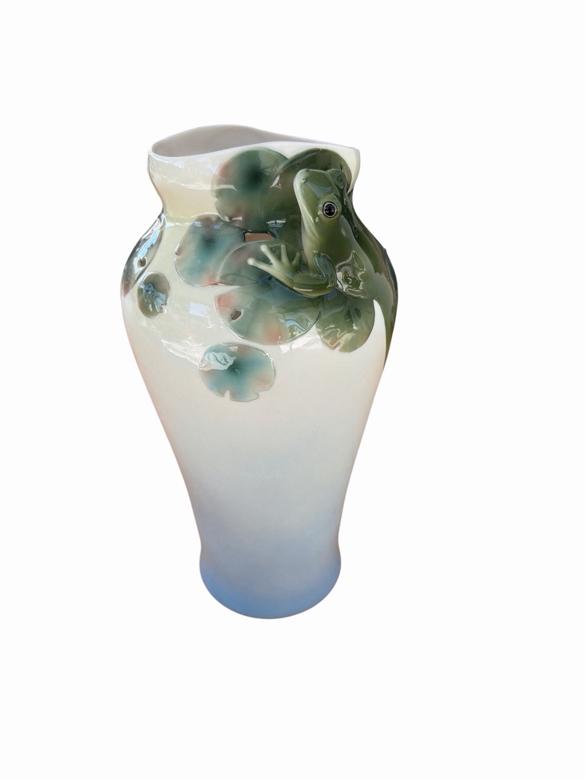 Franz Porcelain Large Ombré Frog Vase Lillypad 13” Tall Amphibia Collection Read