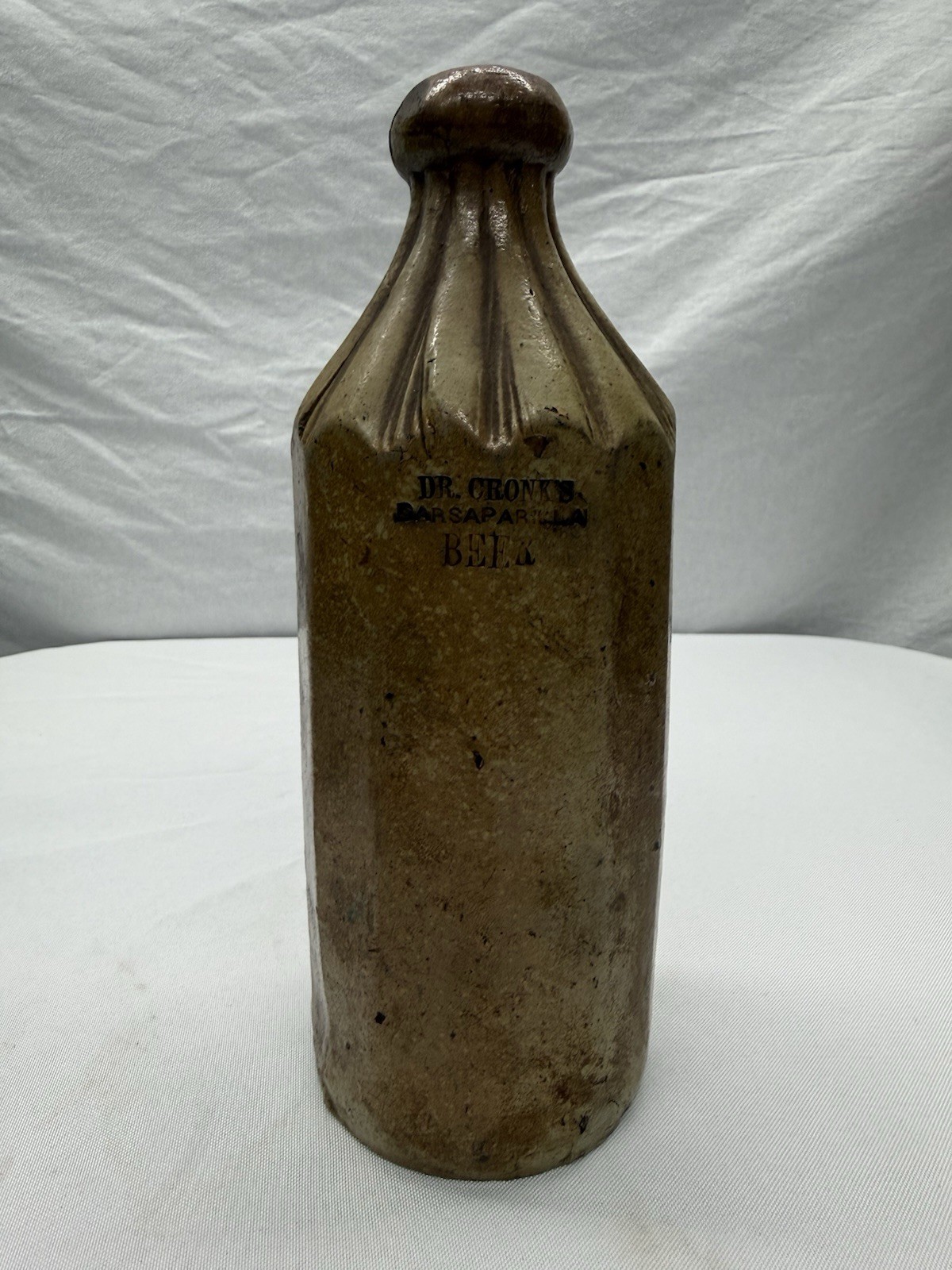 Antique 1870's Stoneware Panneled Beer Bottle, Antique 1870's Stoneware Panneled Beer Bottle,