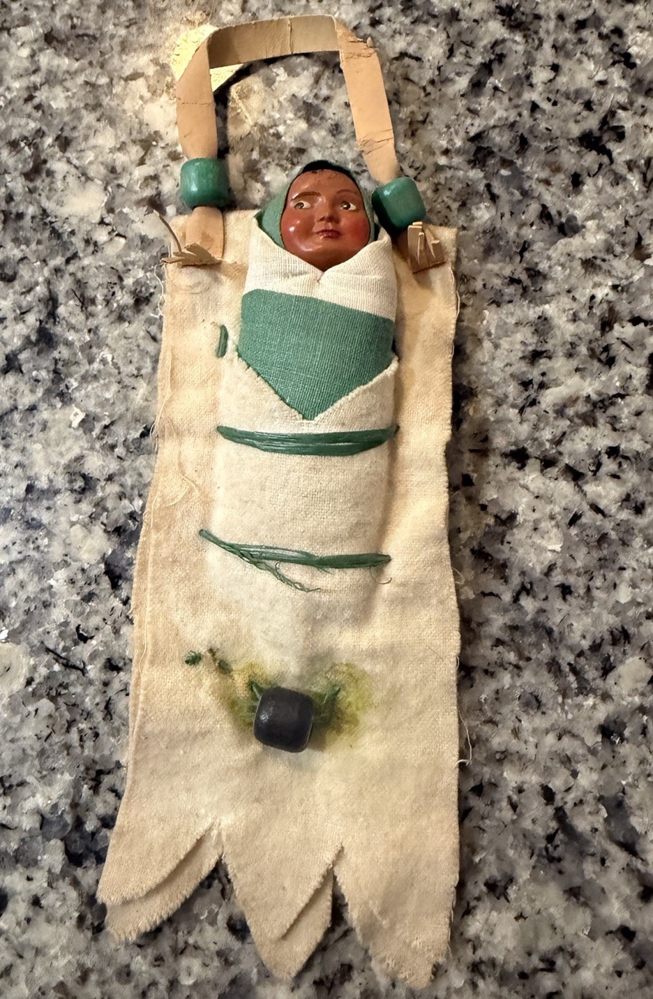 Antique Skookum Doll In Carrier Blanket With Handle, Hand Made, Native American Antique Skookum Doll In Carrier Blanket With Handle, Hand Made, Native American