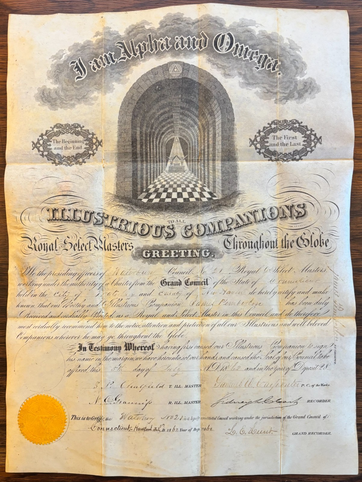 1862 ROYAL & SELECT MASTERS CRYPTIC MASONIC DEGREE 1862 WATERBURY CT FREEMASONS 1862 ROYAL & SELECT MASTERS CRYPTIC MASONIC DEGREE 1862 WATERBURY CT FREEMASONS