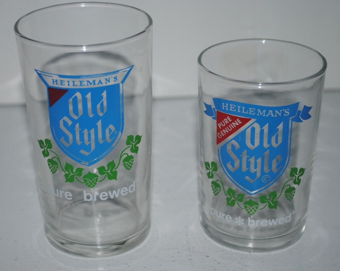 Heileman's Old Style Beer, vintage shell / tasting glasses, TWO DIFFERENT