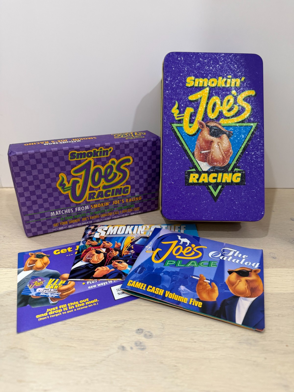 Vintage 1990s Smokin\' Joe\'s Racing Tin Matchbook Catalog Set - Joe Camel
