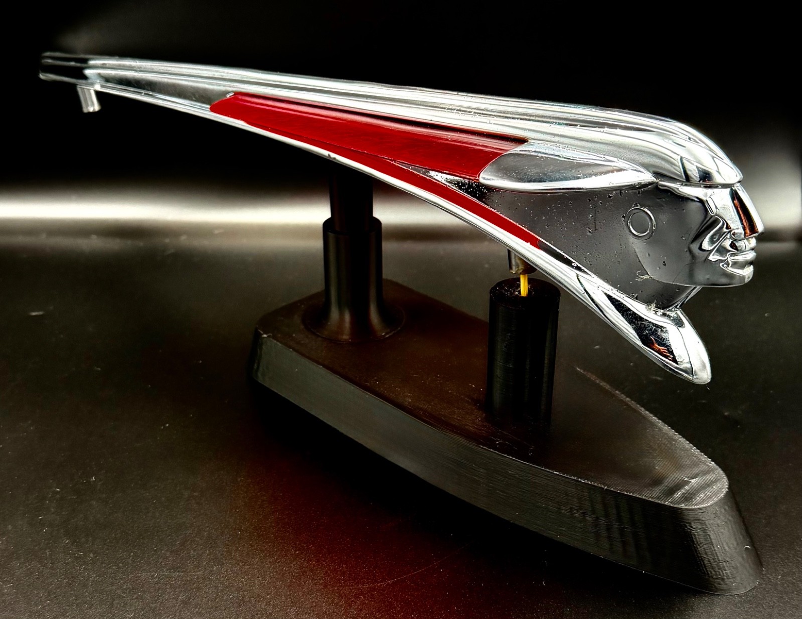 1948 Pontiac Flying Indian Chief Hood Ornament 510565 Red Lucite Wings Original