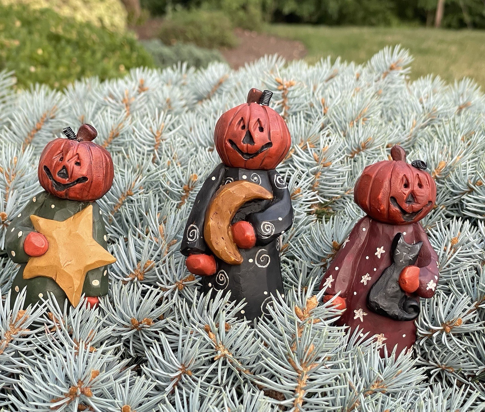 3 Vtg Suzi Skoglund Blossom Bucket Pumpkin Jack O\'Lantern Halloween Figurines