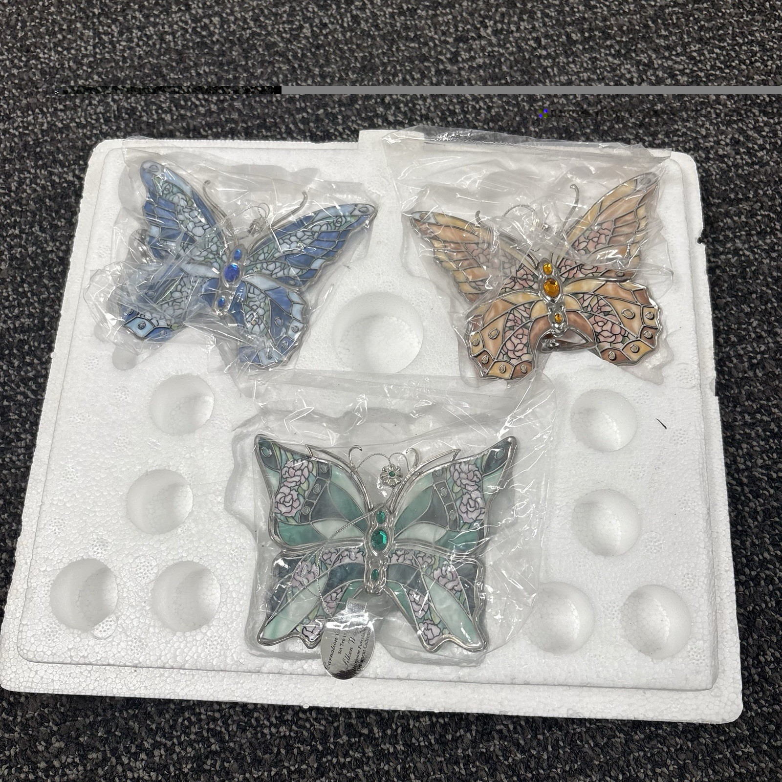 Bradford Editions Lena Liu Butterfly Ornaments Lot of 3 COA Floral Greetings 95’