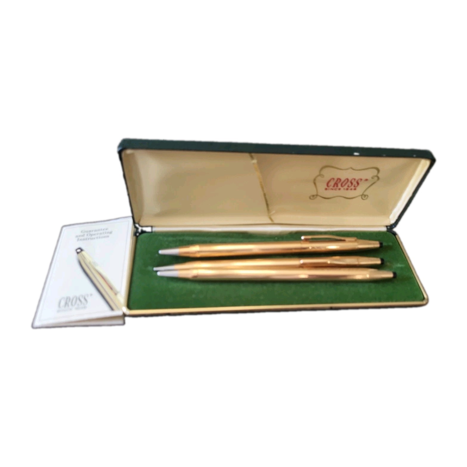 Vtg Cross 14k gold filled pen pencil set 1982 and Dark Green Case 2 Pens Read Vtg Cross 14k gold filled pen pencil set 1982 and Dark Green Case 2 Pens Read