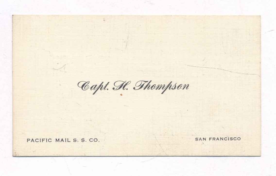 Vintage Pacific Mail Steamship Co Business Card Capt H Thompson Hotel Stewart CA Vintage Pacific Mail Steamship Co Business Card Capt H Thompson Hotel Stewart CA