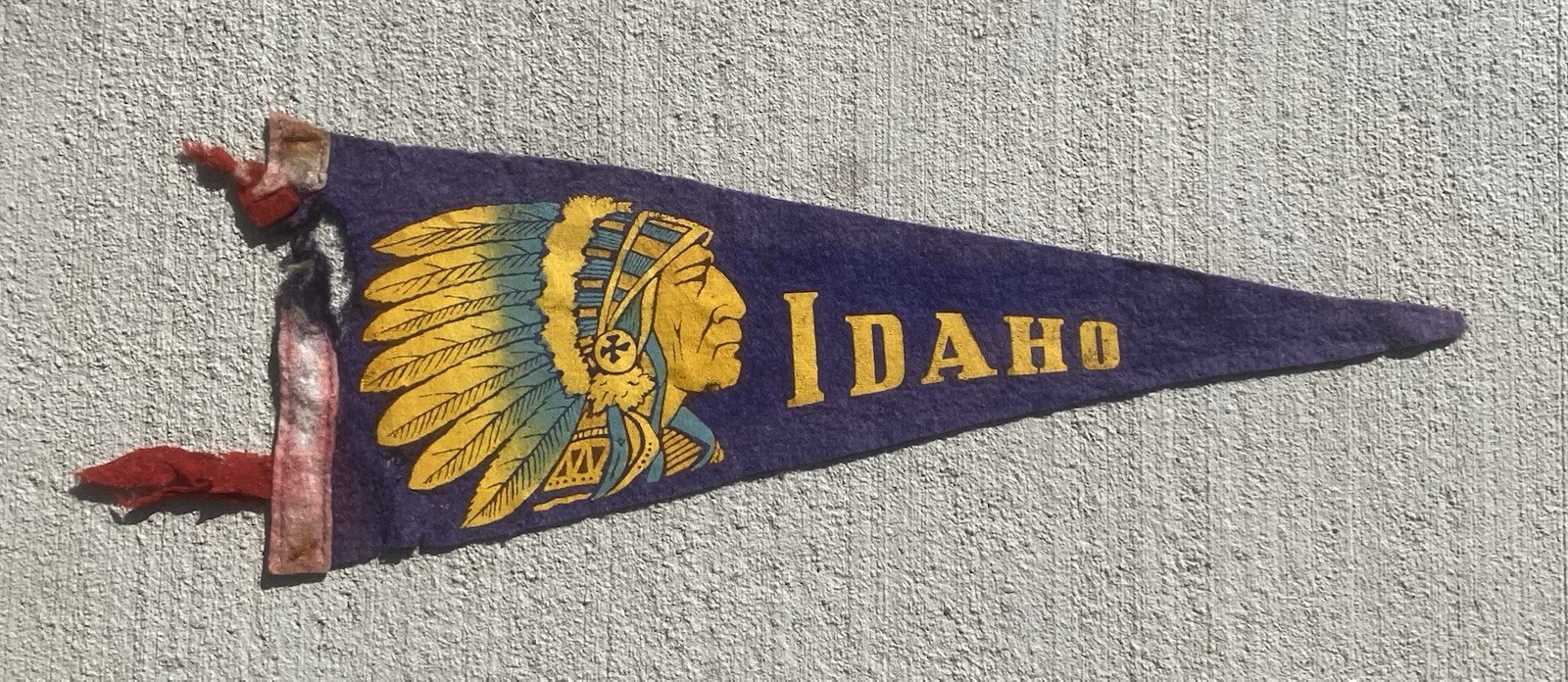 Vintage 1950’s Idaho Souvenir Felt Pennant 16” Native American Chief 50s Flag Vintage 1950’s Idaho Souvenir Felt Pennant 16” Native American Chief 50s Flag