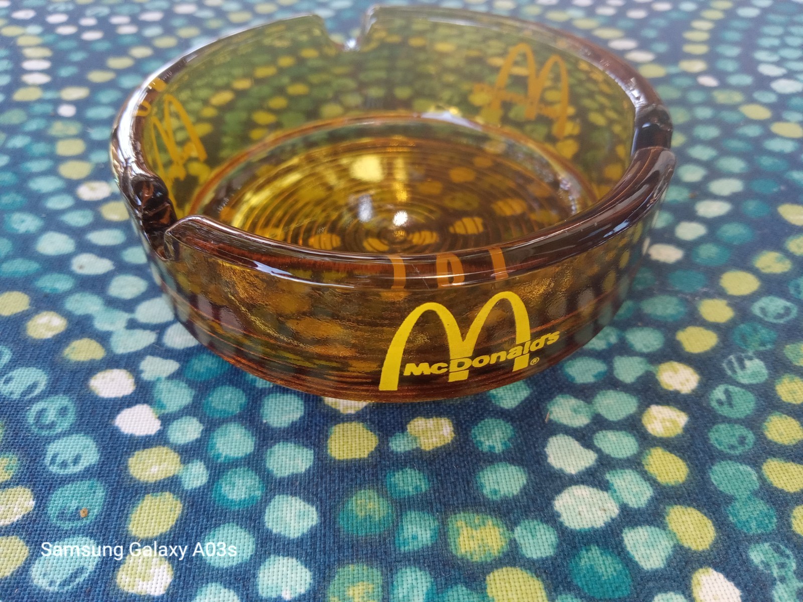 Vintage McDonald's Amber Glass Ashtray 1970s Spiral Swirl Bottom NICE