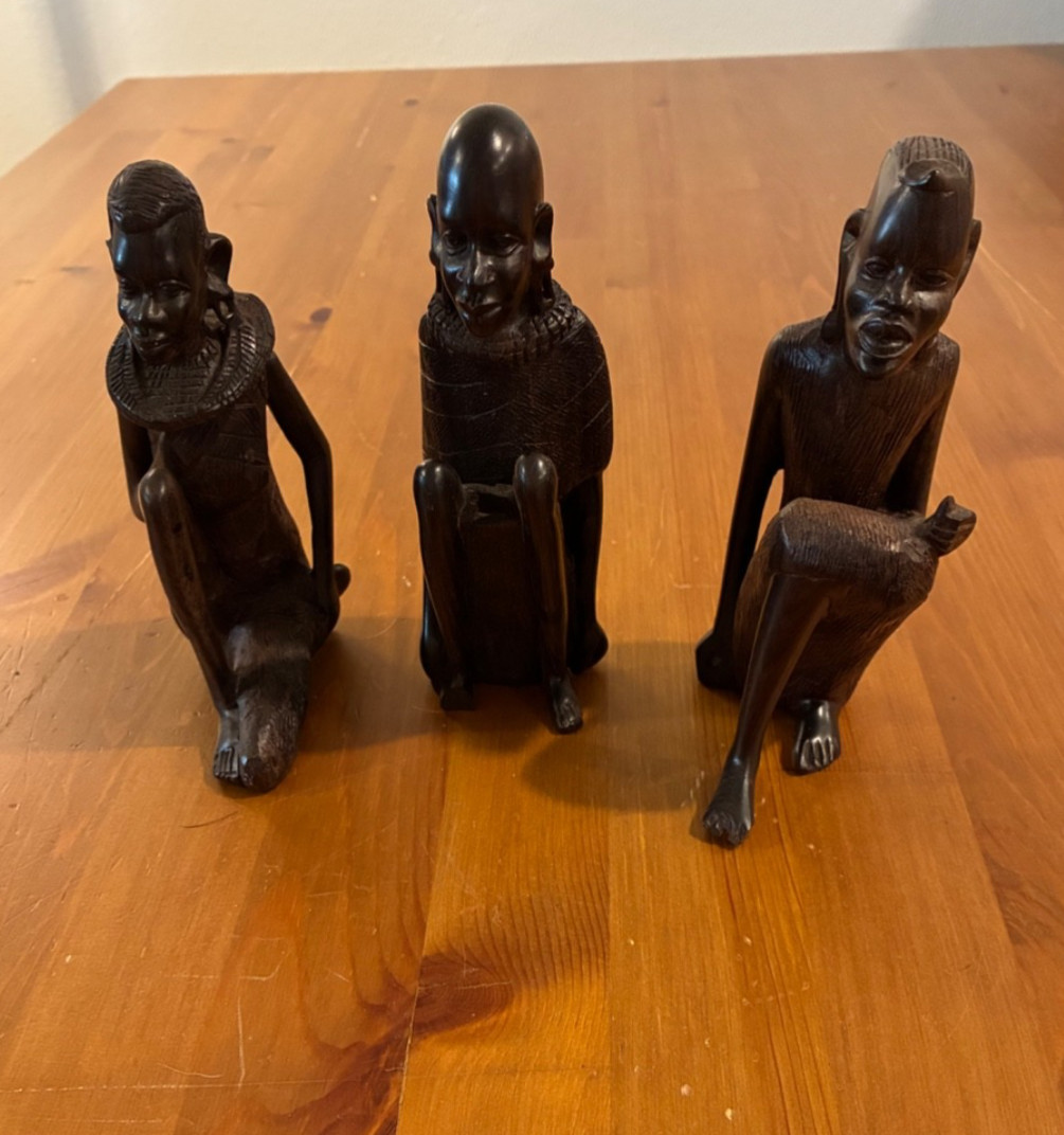 Vintage African Wood Carvings Set of 3 – David Muli Signed – Kenya